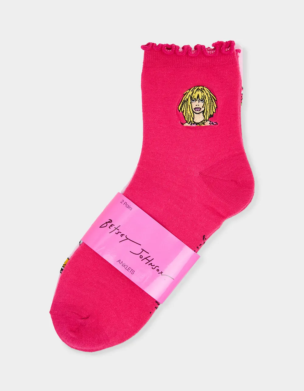 2-PACK EMBROIDERED CREW SOCK PINK MULTI sold by Betsey Johnson product image thumbnail 2