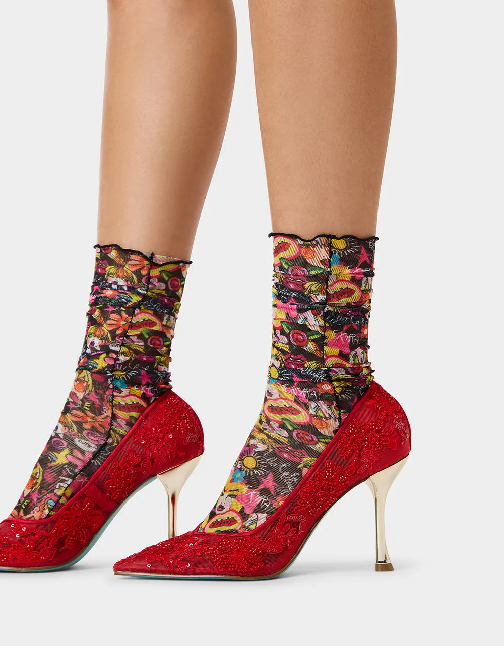 2-PACK BETSEY'S FACES MESH CREW SOCKS BLACK MULTI sold by Betsey Johnson product image thumbnail 4