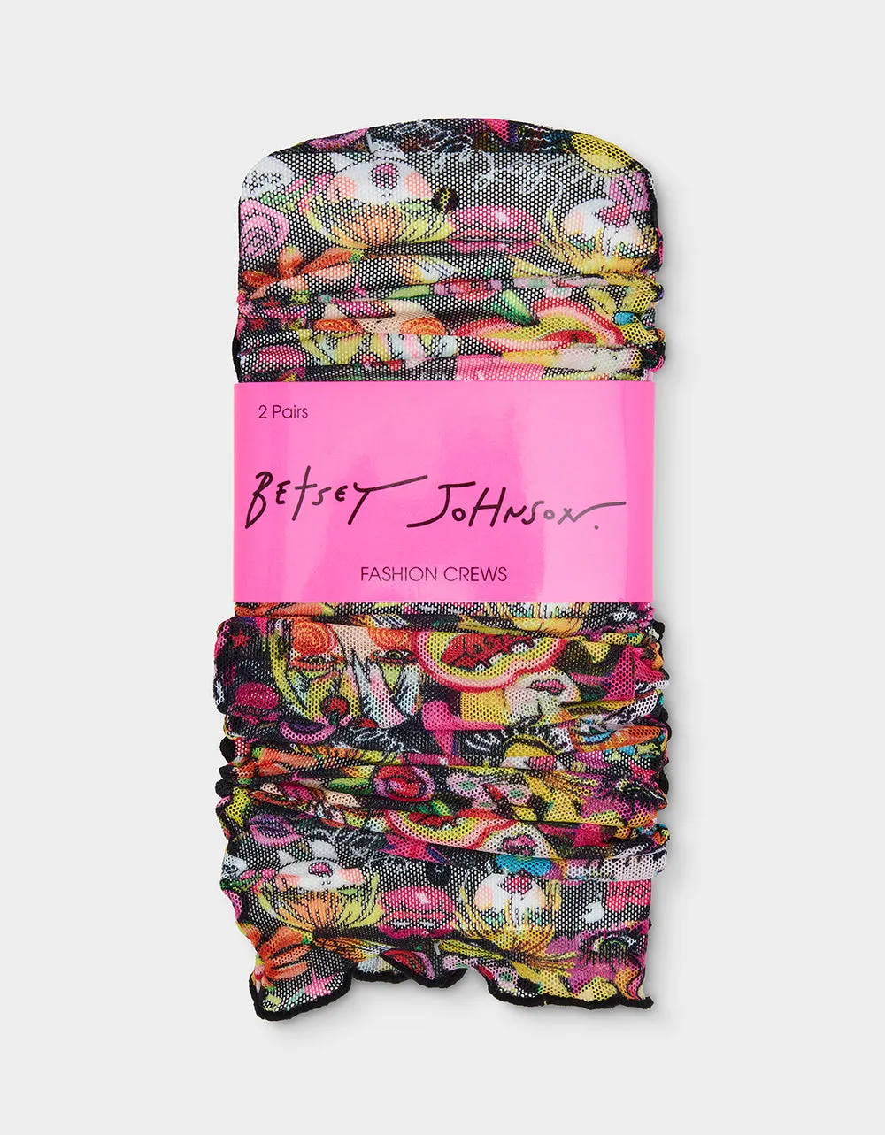 2-PACK BETSEY'S FACES MESH CREW SOCKS BLACK MULTI sold by Betsey Johnson product image thumbnail 2