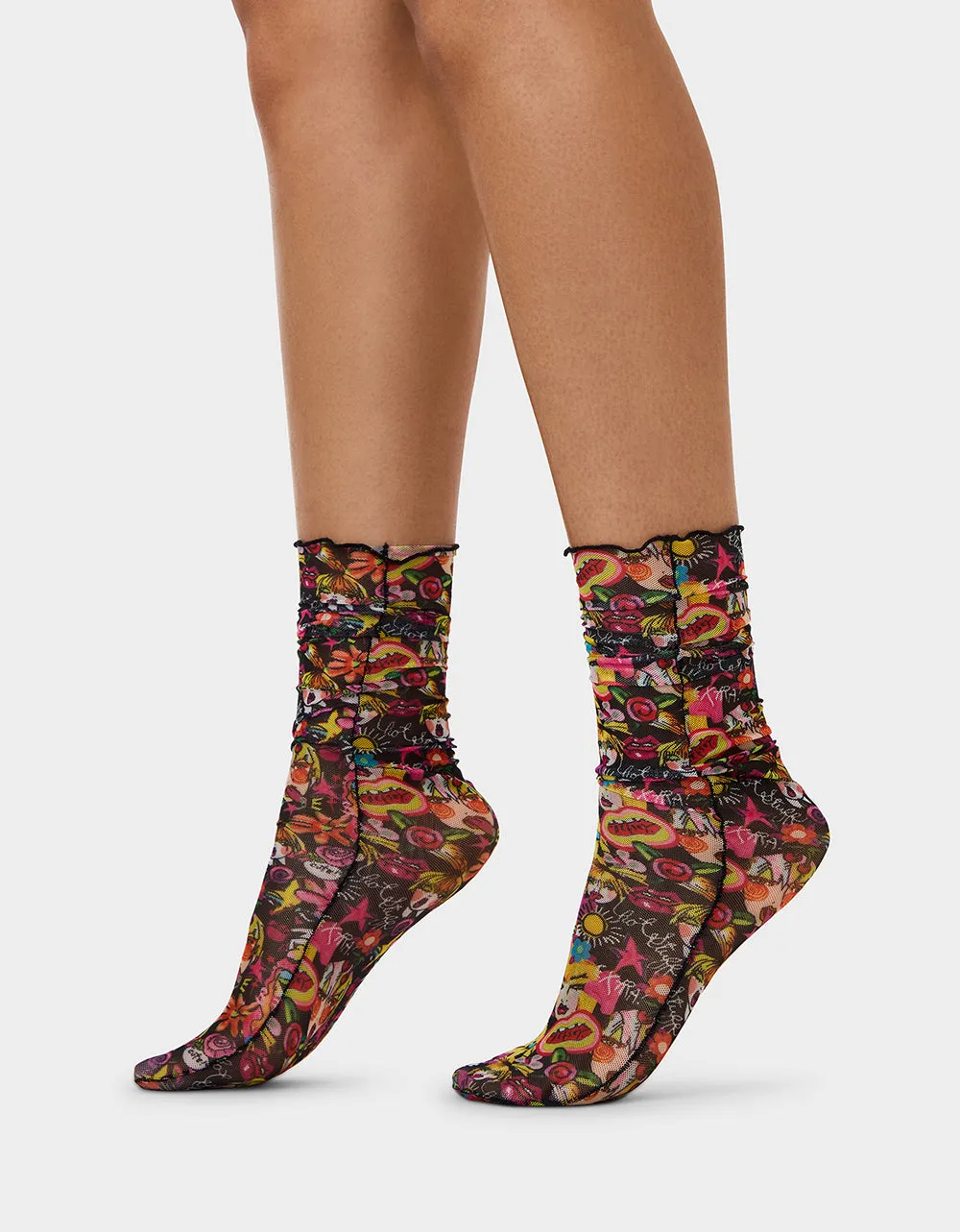 2-PACK BETSEY'S FACES MESH CREW SOCKS BLACK MULTI sold by Betsey Johnson product image thumbnail 3