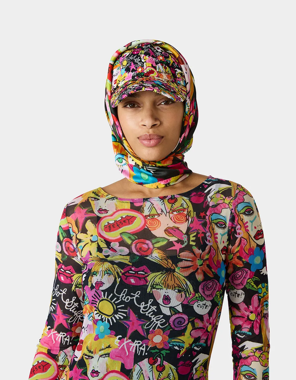 BETSEY'S ART SATINE SQUARE SCARF 35x35 BLACK MULTI sold by Betsey Johnson product image thumbnail 4