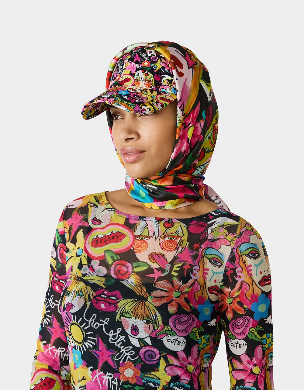 BETSEY'S ART SATINE SQUARE SCARF 35x35 BLACK MULTI sold by Betsey Johnson product image thumbnail 3