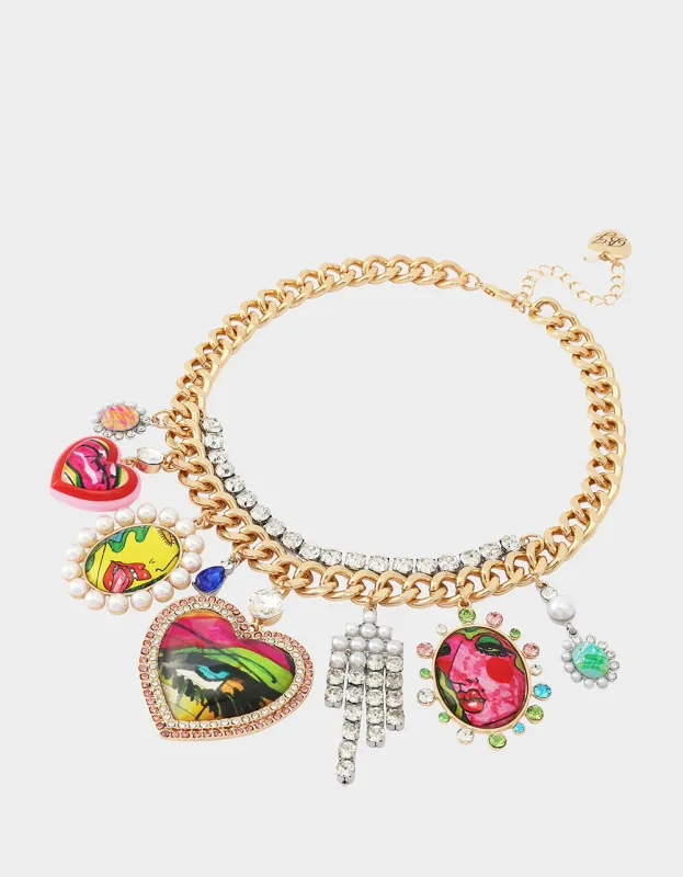 ART CAMPAIGN CHARM NECKLACE MULTI made by Betsey Johnson