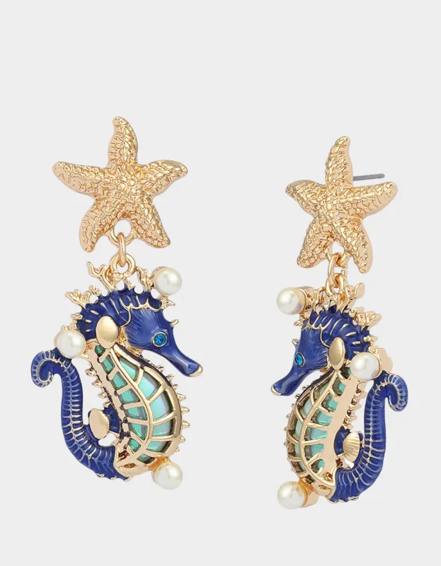 SEAHORSE STAR DROP EARRINGS BLUE made by Betsey Johnson