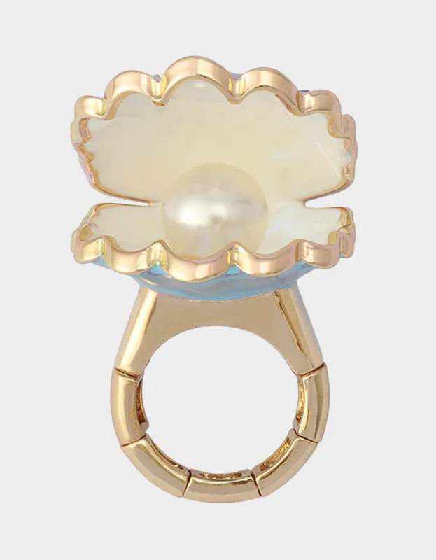 CLAM SHELL STRETCH RING BLUE made by Betsey Johnson
