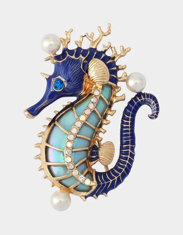 SEAHORSE BROOCH BLUE made by Betsey Johnson
