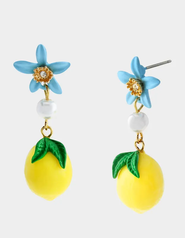 FLOWER LEMON DOUBLE DROP EARRINGS YELLOW made by Betsey Johnson