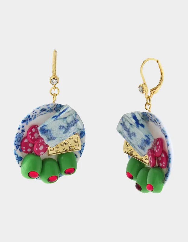 CHEESE PLATE EARRINGS BLUE made by Betsey Johnson