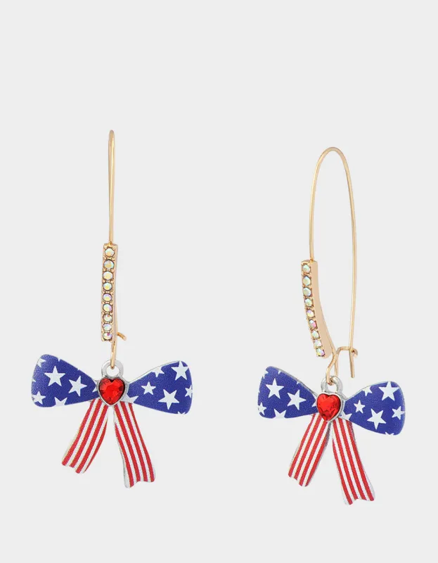 AMERICANA BOW SHEPHERD HOOK EARRINGS BLUE made by Betsey Johnson