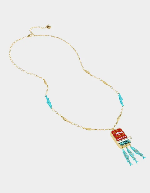 SARDINES LONG PENDANT NECKLACE BLUE made by Betsey Johnson