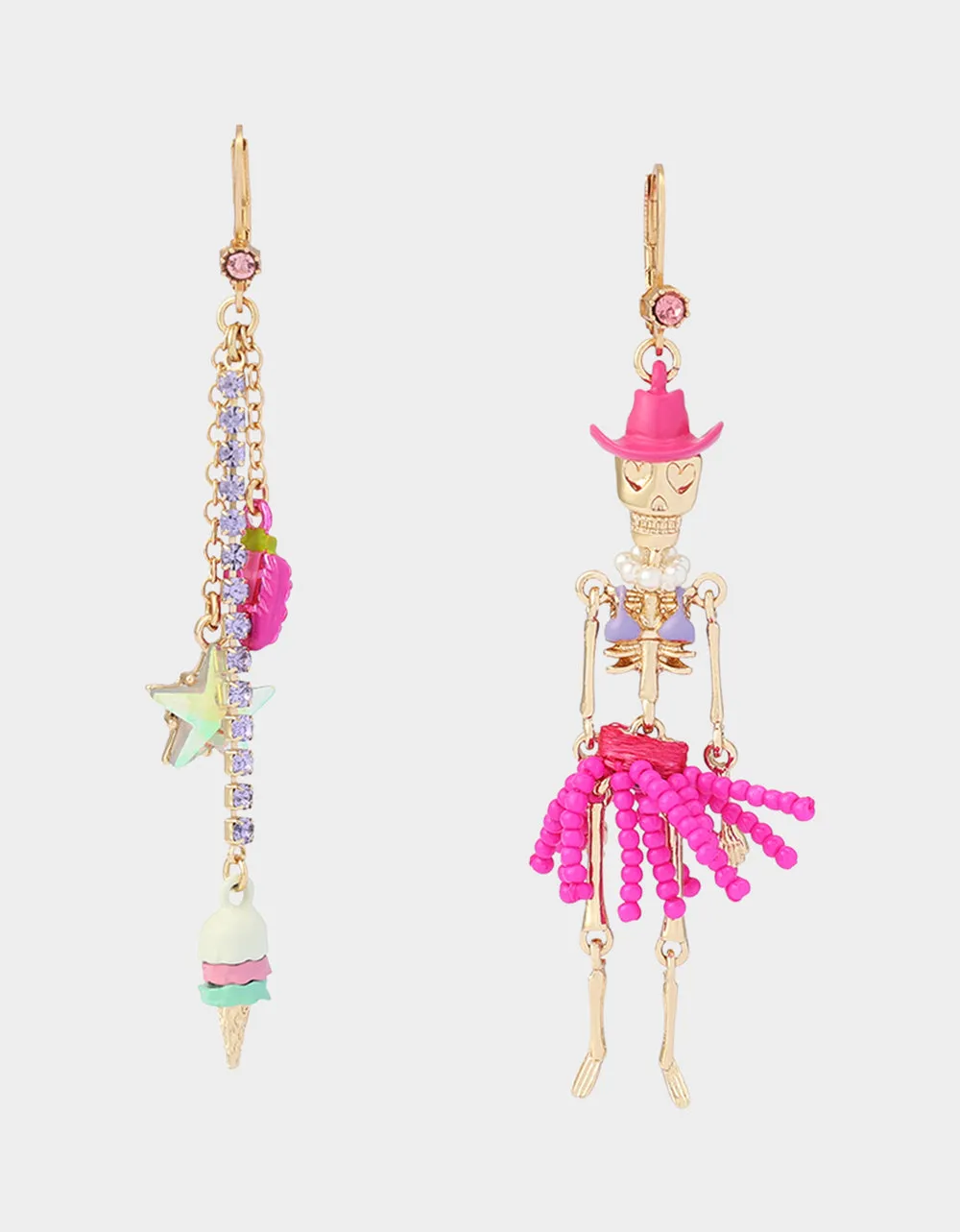 MISMATCH COACHELLA SKELETON EARRINGS PINK sold by Betsey Johnson