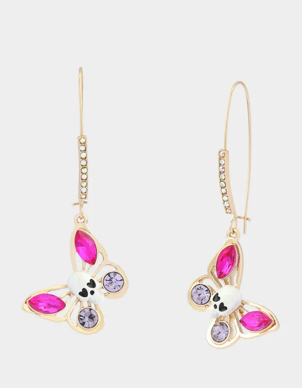 SPOOKY BUTTERFLY SHEPHERD HOOK EARRINGS PINK made by Betsey Johnson