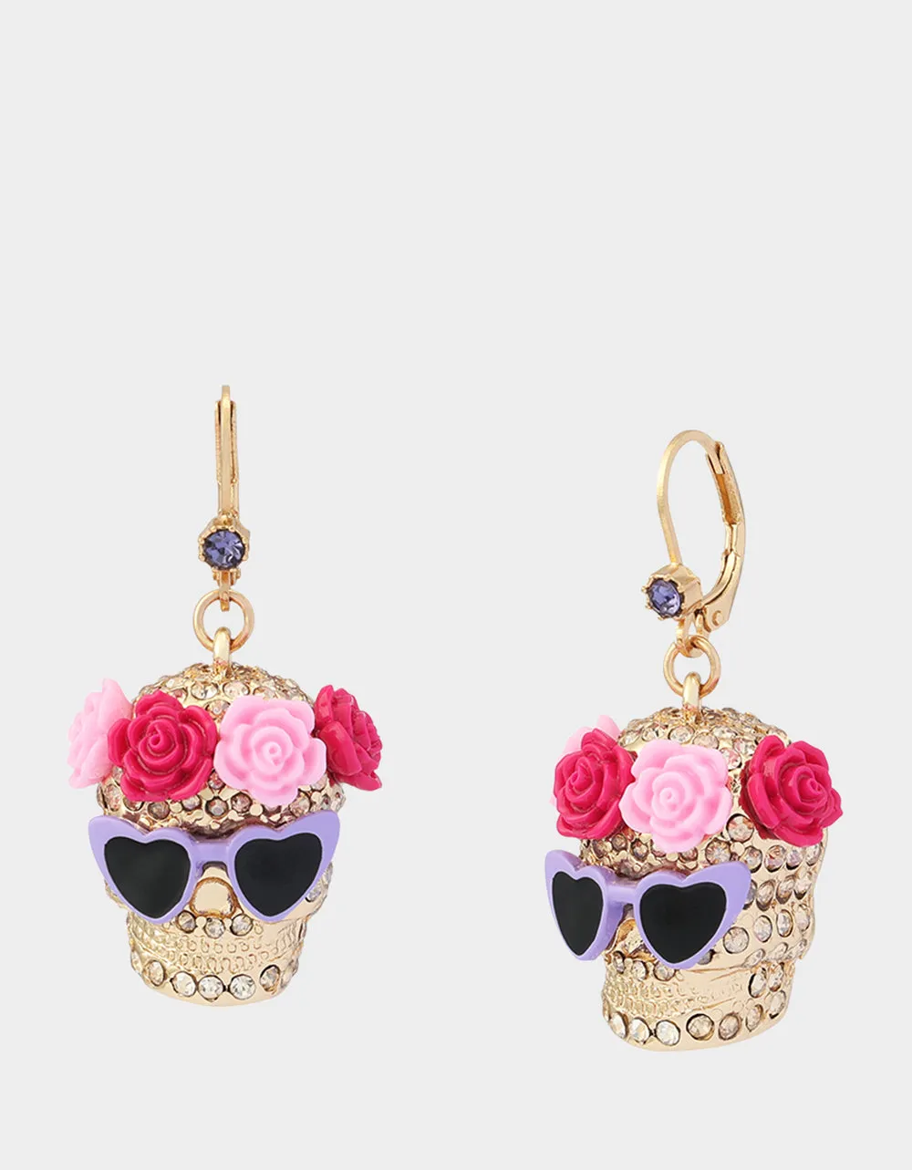 FLOWER CROWN SKULL EARRINGS PINK sold by Betsey Johnson