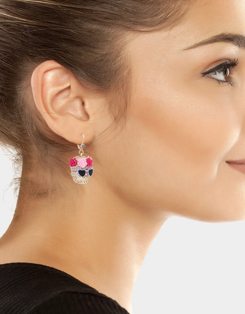 FLOWER CROWN SKULL EARRINGS PINK sold by Betsey Johnson product image thumbnail 3
