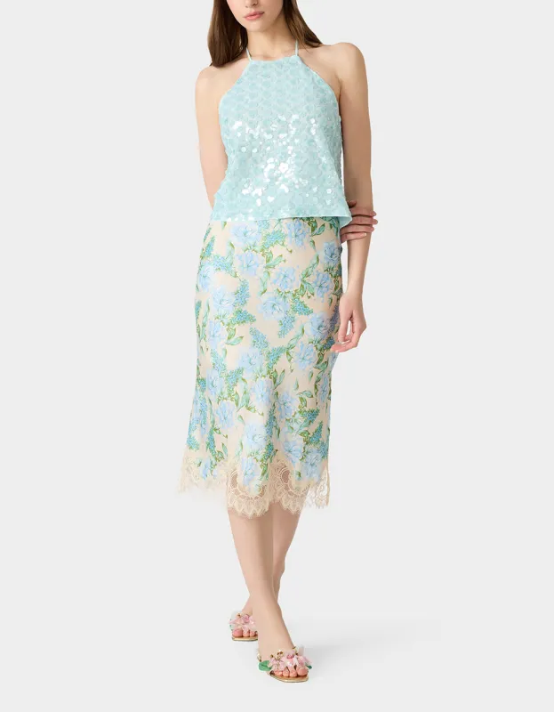 FLORAL SLIP SKIRT LIGHT BLUE made by Betsey Johnson