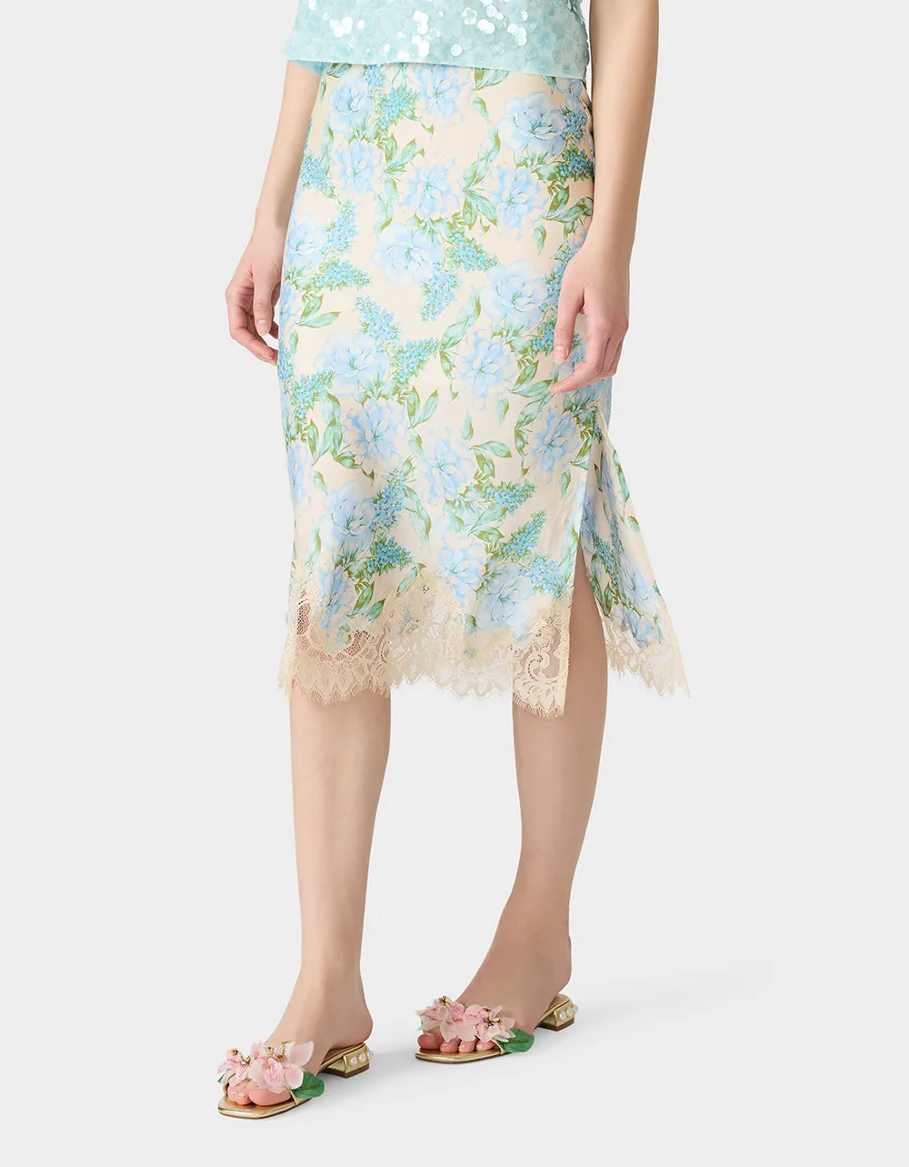 FLORAL SLIP SKIRT LIGHT BLUE sold by Betsey Johnson product image thumbnail 4