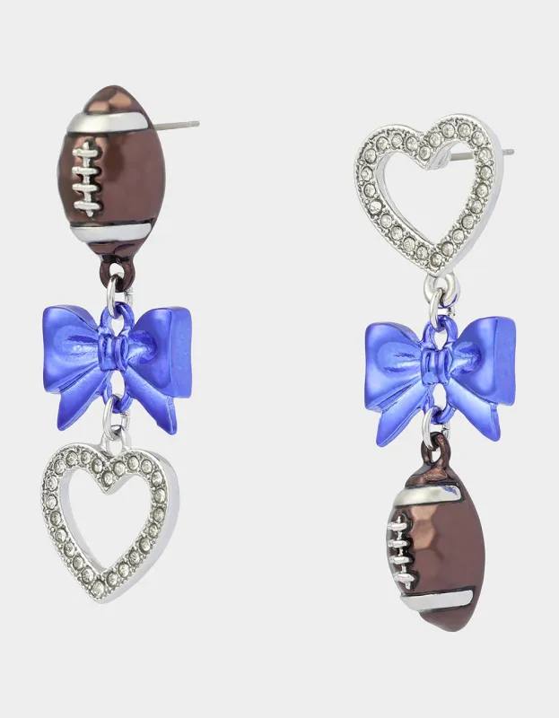 FOOTBALL BOW DROP EARRING BLUE made by Betsey Johnson