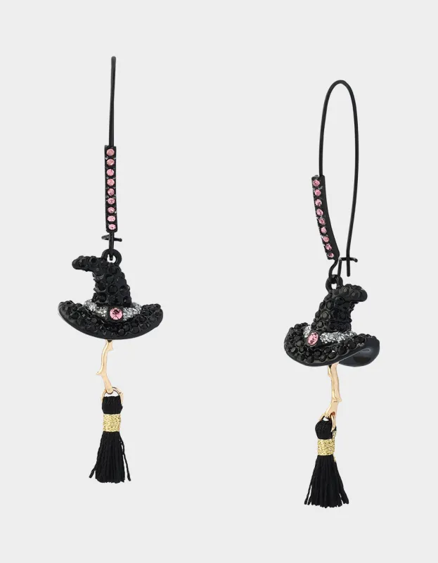 WITCH HAT BROOM SHEPHERD HOOK EARRING PINK made by Betsey Johnson