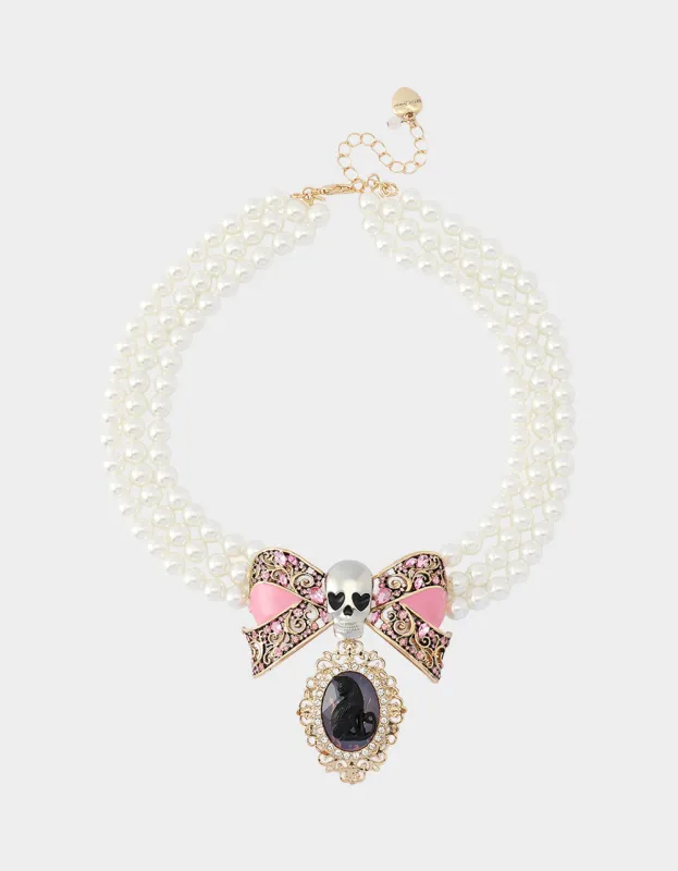 BLACK CAT TORSADE NECKLACE PEARL made by Betsey Johnson