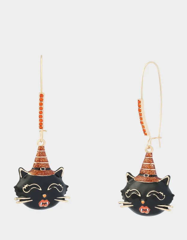 WITCHY CAT SHEPHERD HOOK EARRING BLACK made by Betsey Johnson