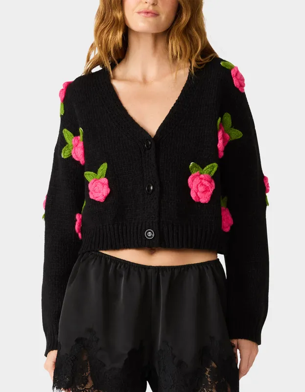 ROSETTE CARDIGAN BLACK PINK made by Betsey Johnson
