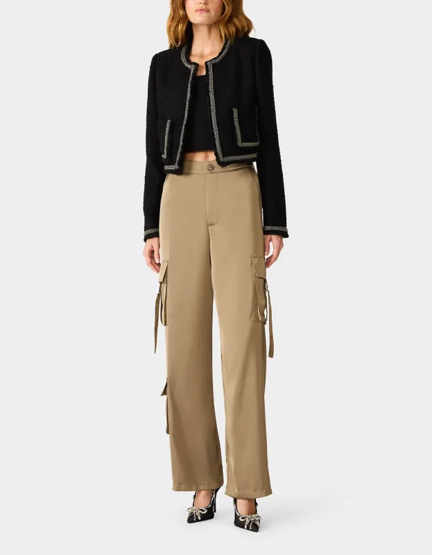 SILK UTILITY PANTS DARK OLIVE made by Betsey Johnson