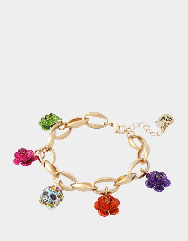 FLOWER SKULL CHARM BRACELET MULTI made by Betsey Johnson