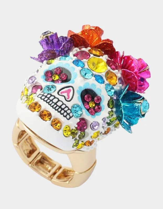 PAVE SKULL STRETCH RING MULTI made by Betsey Johnson