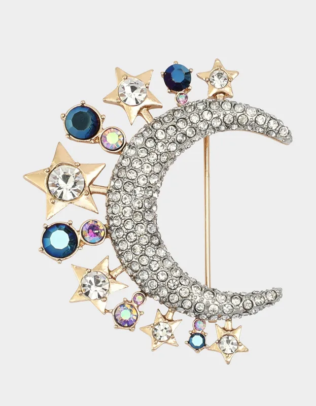 MOON STAR BROOCH CRYSTAL made by Betsey Johnson