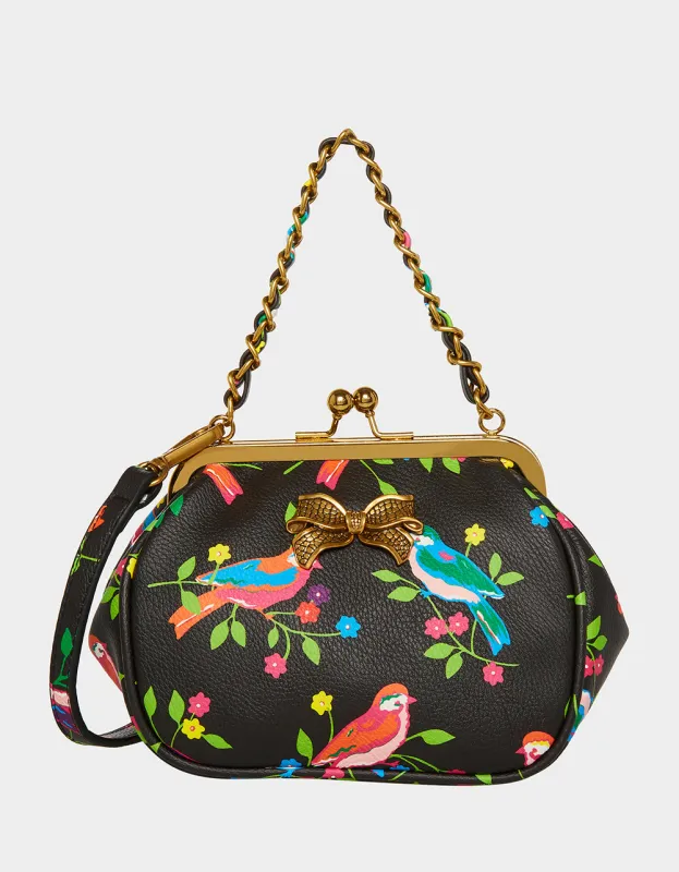 LIL' NUGGET KISS LOCK BAG BLACK MULTI made by Betsey Johnson