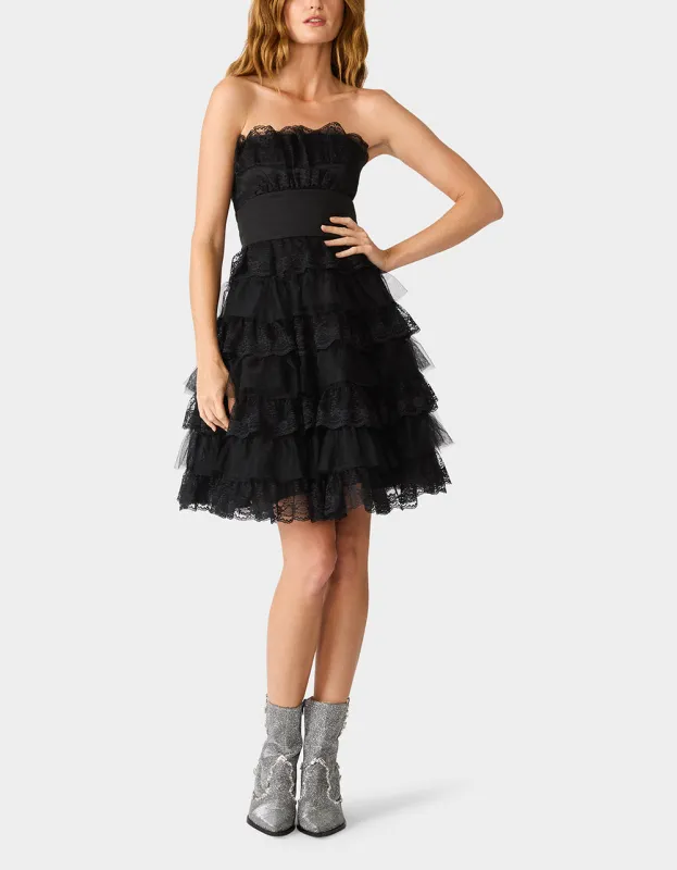 ARCHIVE LACE & TULLE TIER DRESS BLACK made by Betsey Johnson