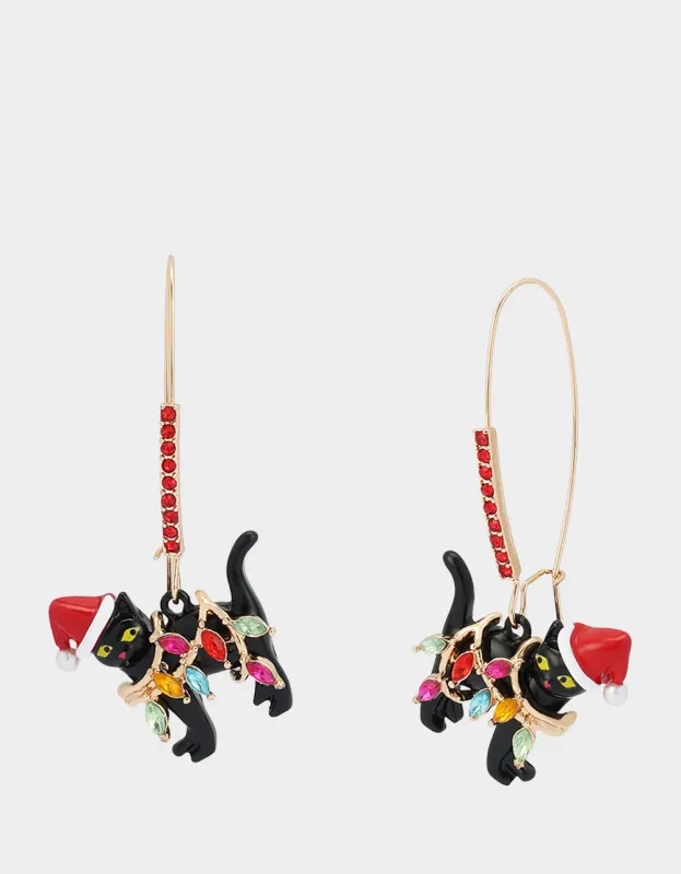 LIGHTS CAT SHEPHERD HOOK EARRINGS BLACK made by Betsey Johnson