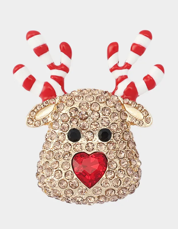 CANDY CANE REINDEER BROOCH BROWN made by Betsey Johnson