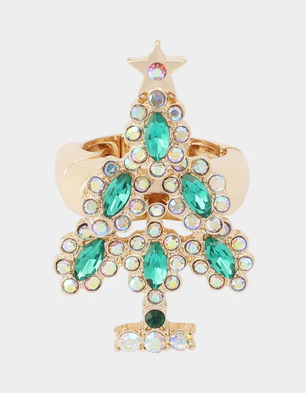 CRYSTAL CHRISTMAS TREE RING GREEN made by Betsey Johnson