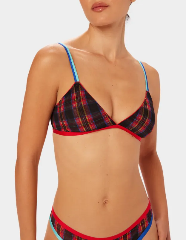 PARADE PLAID BRALETTE RED PLAID made by Betsey Johnson