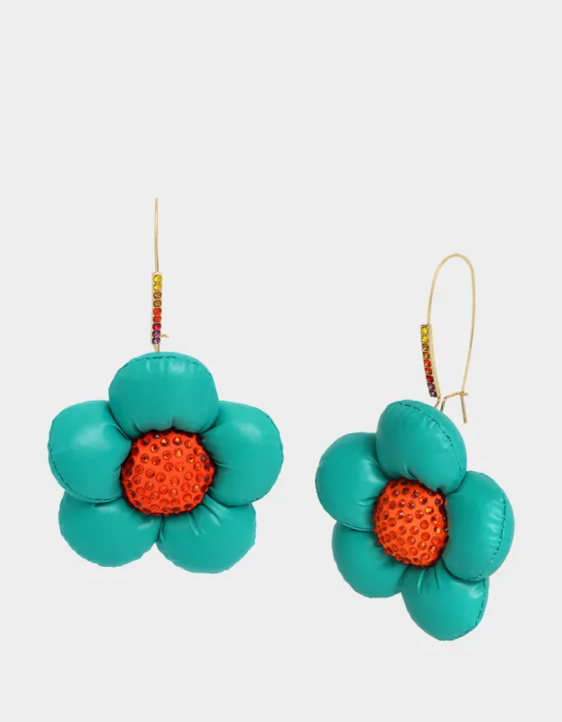 BETSEYS PUFFY FLOWERS HOOK EARRINGS TEAL sold by Betsey Johnson