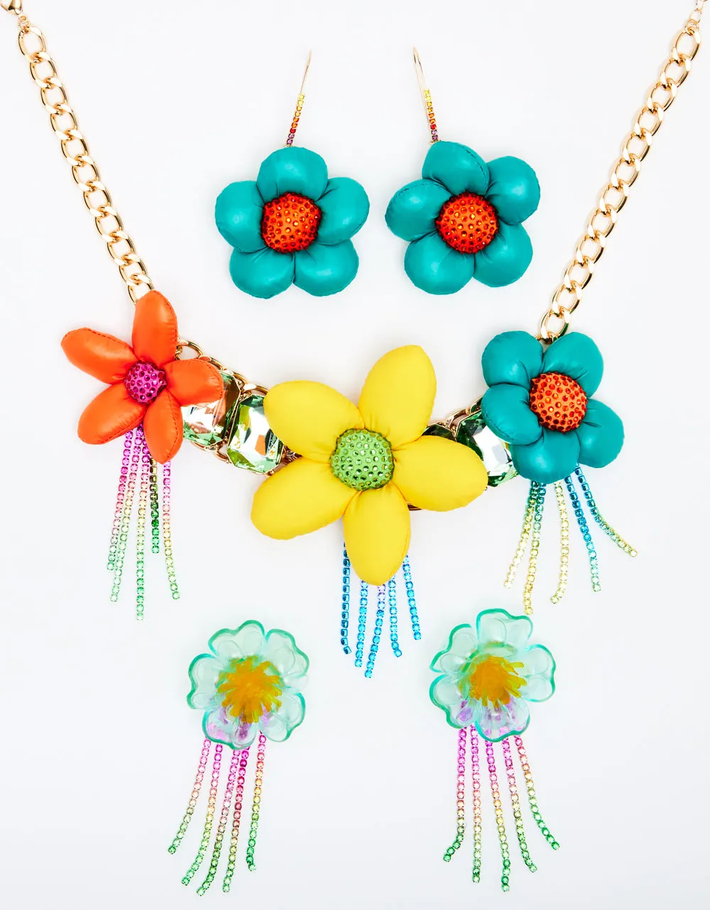BETSEYS PUFFY FLOWERS HOOK EARRINGS TEAL sold by Betsey Johnson product image thumbnail 2