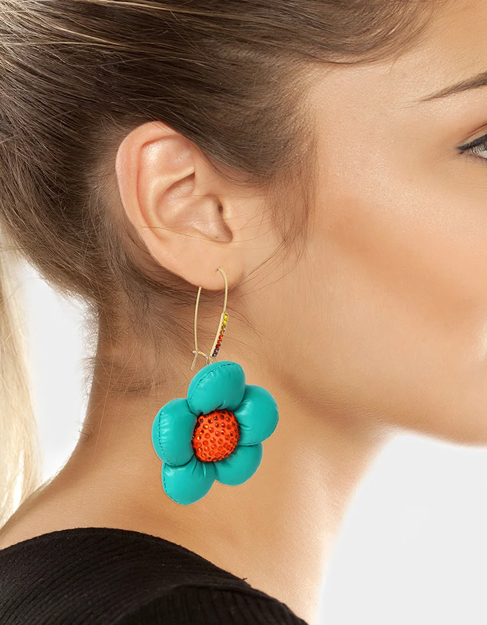 BETSEYS PUFFY FLOWERS HOOK EARRINGS TEAL sold by Betsey Johnson product image thumbnail 4