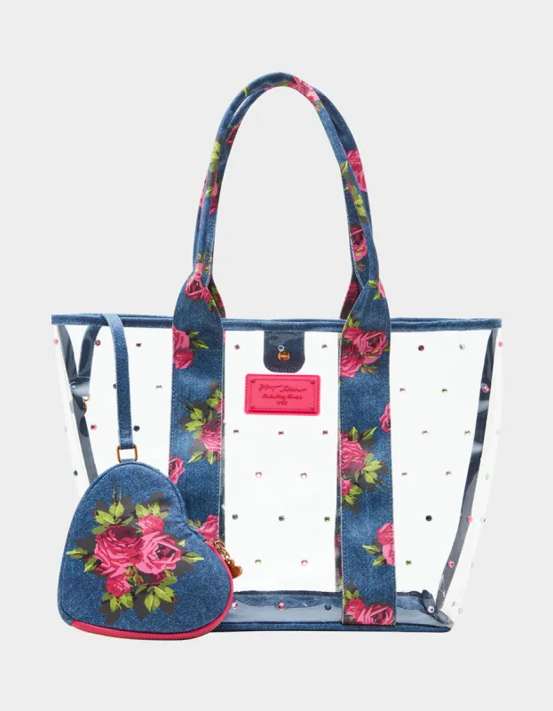 CLEAR TOTE DENIM sold by Betsey Johnson