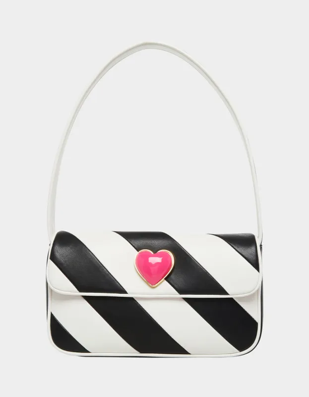 I WANT CANDY HEARTS SHOULDER BAG BLACK/WHITE | RE:LUV sold by Betsey Johnson