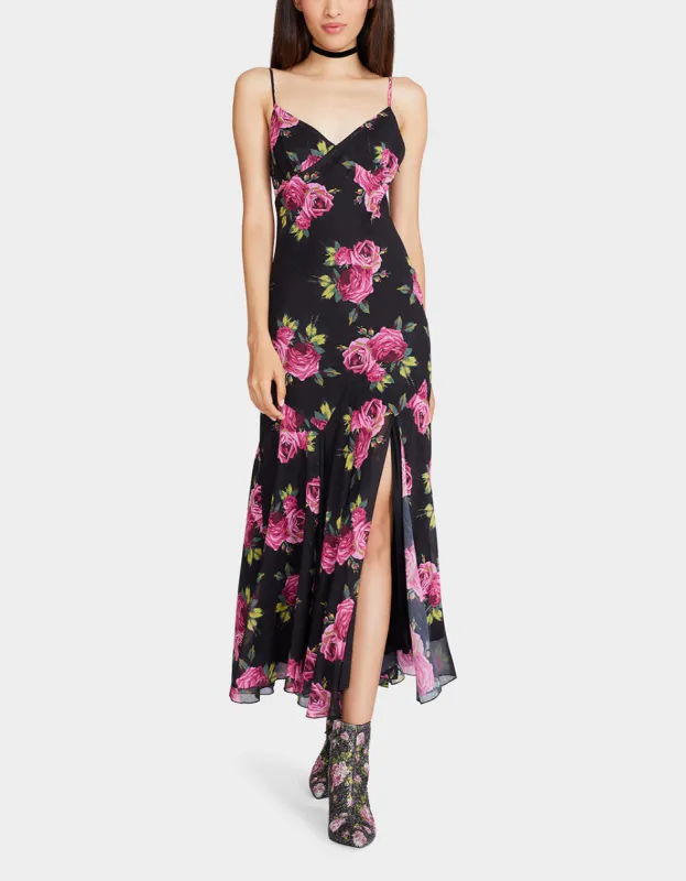 ADDISON MIDI DRESS PINK ROSE BLACK MULTI sold by Betsey Johnson