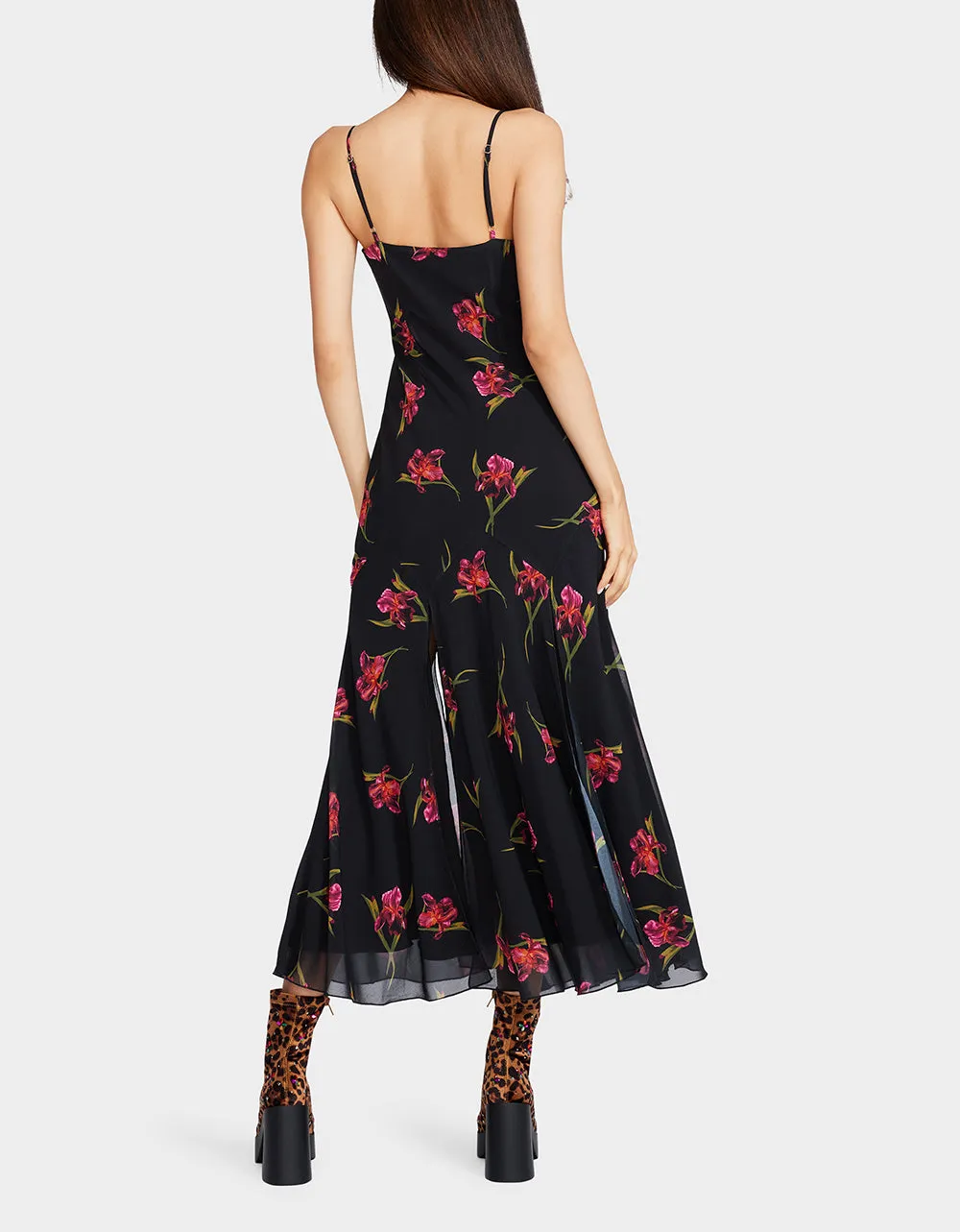ADDISON MIDI DRESS ORCHID PRINT BLACK sold by Betsey Johnson product image thumbnail 3
