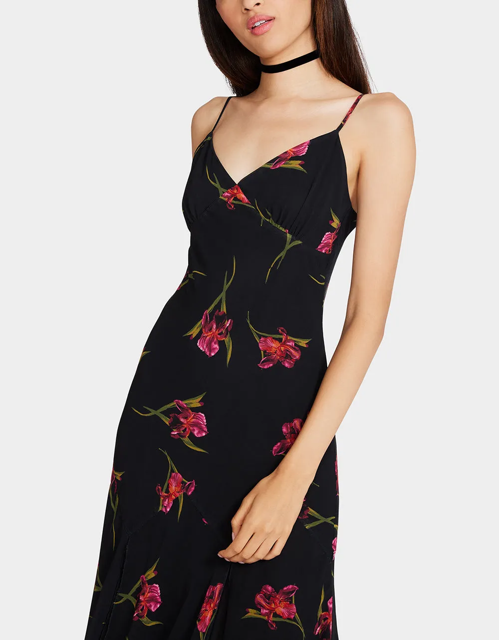 ADDISON MIDI DRESS ORCHID PRINT BLACK sold by Betsey Johnson product image thumbnail 2