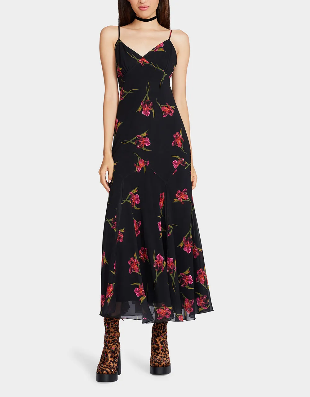 ADDISON MIDI DRESS ORCHID PRINT BLACK sold by Betsey Johnson product image thumbnail 5