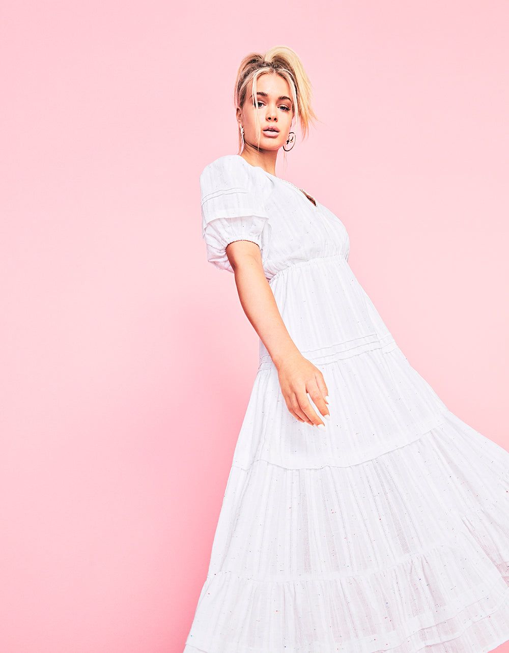 SPECTATOR PUFF SLEEVE MIDI DRESS WHITE | RE:LUV sold by Betsey Johnson product image thumbnail 2