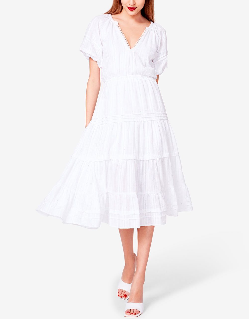 SPECTATOR PUFF SLEEVE MIDI DRESS WHITE | RE:LUV sold by Betsey Johnson product image thumbnail 3