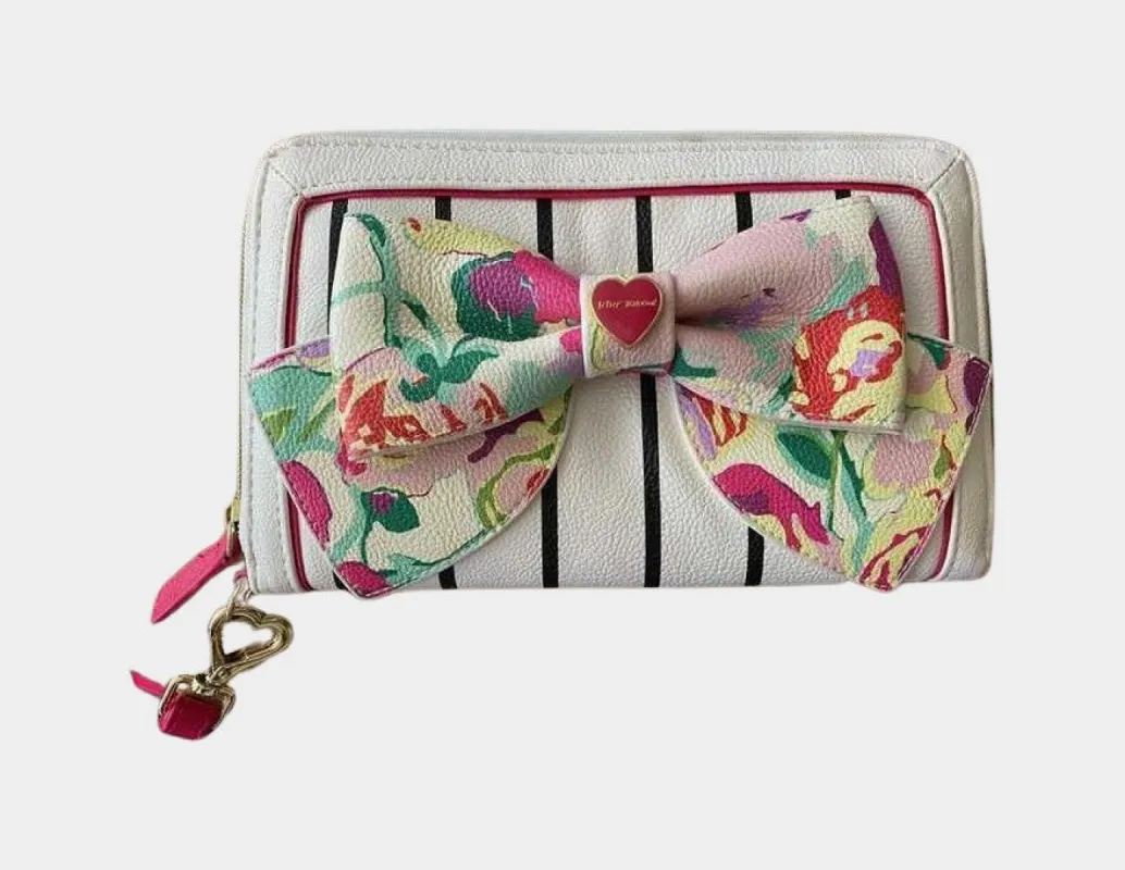 Striped Clutch with Floral Bow | RE:LUV sold by Betsey Johnson