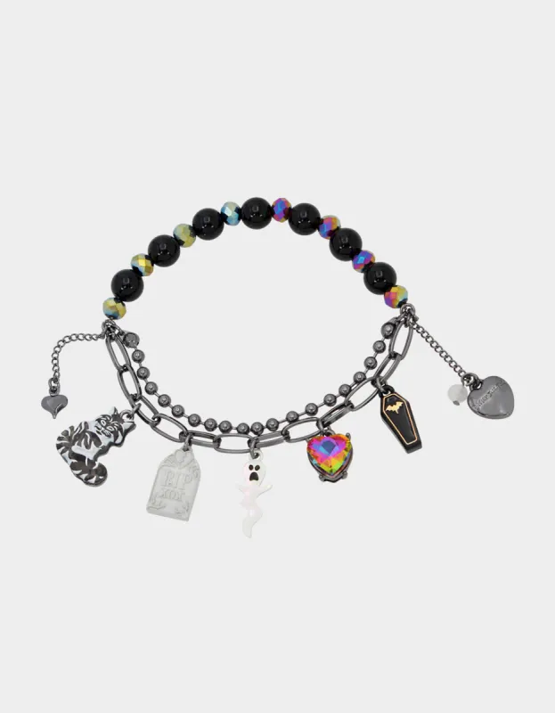 GHOUL FRIENDS GHOST CHARM STRETCH BRACELET BLACK sold by Betsey Johnson
