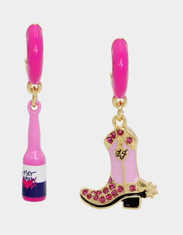 HOLA TO LOVE MISMATCH BOOT EARRINGS PINK sold by Betsey Johnson