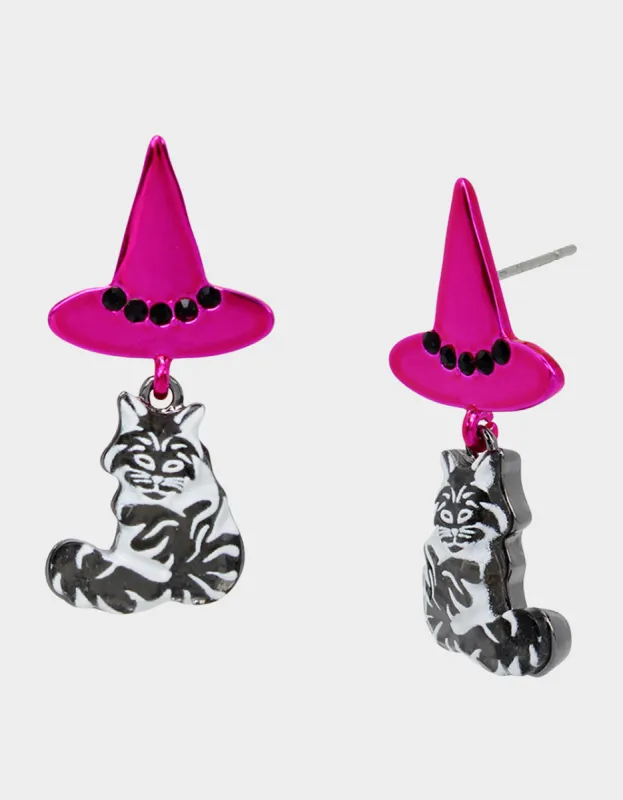 GHOUL FRIENDS WITCH CAT DROP EARRINGS PINK sold by Betsey Johnson